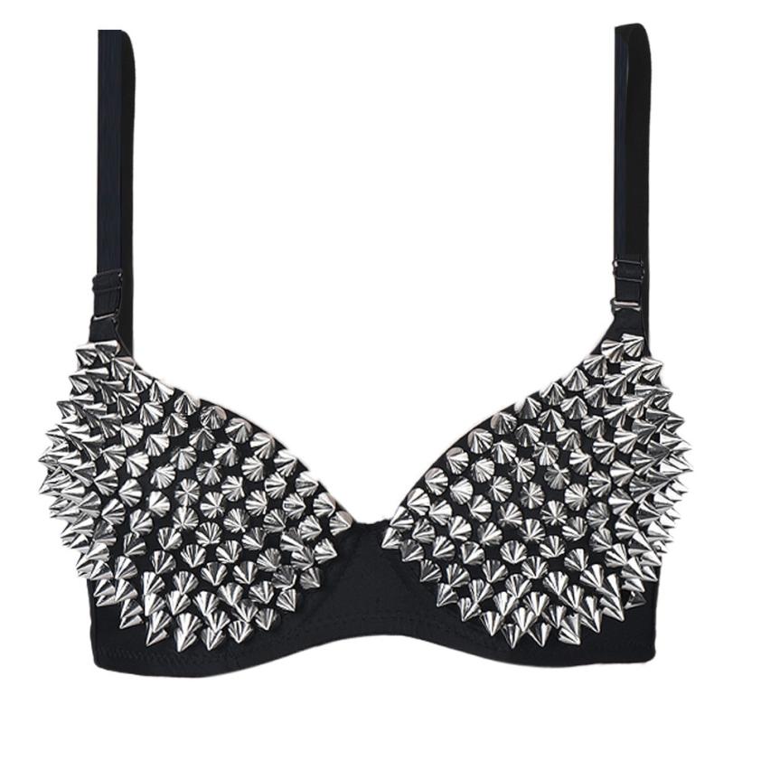 极速Sexy Bras Women Party  New All-over SLpike Rivet Metalli