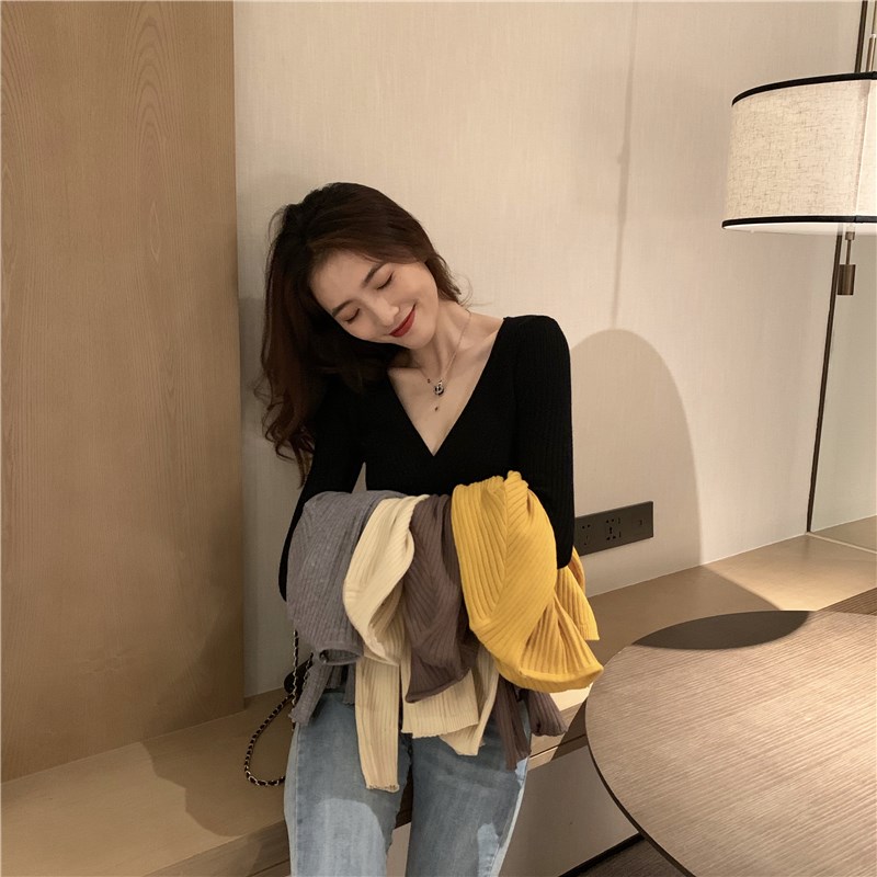 黑色v领毛衣针织衫女春秋冬2024新款低领修身Q显瘦内搭长袖打底衫
