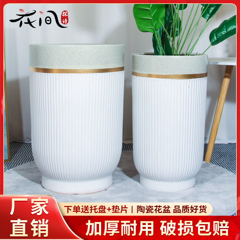 花盆陶瓷特大号白色简约室内外落地金钱树虎皮兰花盆客厅大绿植