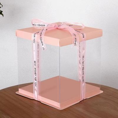 极速Transparent birthqday cake packaging empty box send ribb