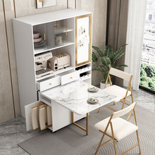 极速岩板可折叠h式餐桌餐边柜一体伸缩轻奢家用小户型多功能带酒