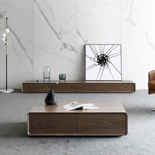 极速北欧风格g胡桃木质电视柜茶几组合简约现代小户型客厅电视机