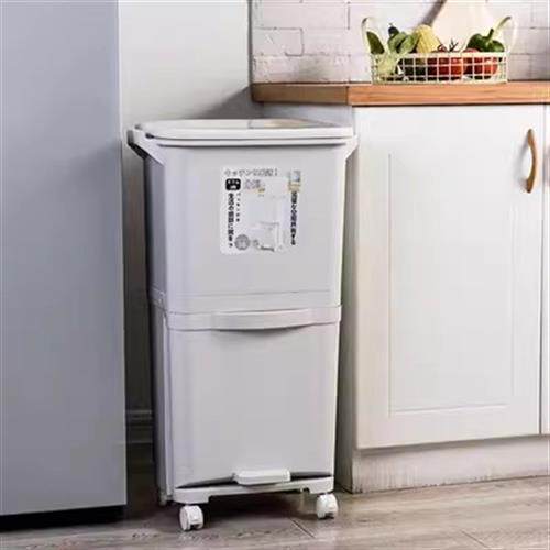 新品北杉日式大容量垃q圾桶可移动垃圾分类家用带盖子双层厨房脚