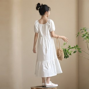 极速女童短袖白色连衣裙2023年新款G夏季度假风宽松海滩裙少女过