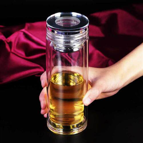 极速双层带盖子玻璃杯可携式小透明男女士杯子加厚U耐热大容量泡