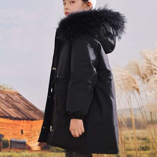 极速两面穿女童羽绒服2022新款儿童F派克服中长款加厚中大童女孩