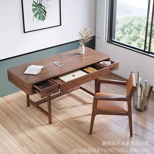极速胡桃木实木书桌台式电脑桌小户型学生书O桌卧室办公桌家用学
