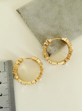 极速耳环 211看好尺寸不退 z美系J 耳圈镶白色玻璃水钻 金色底