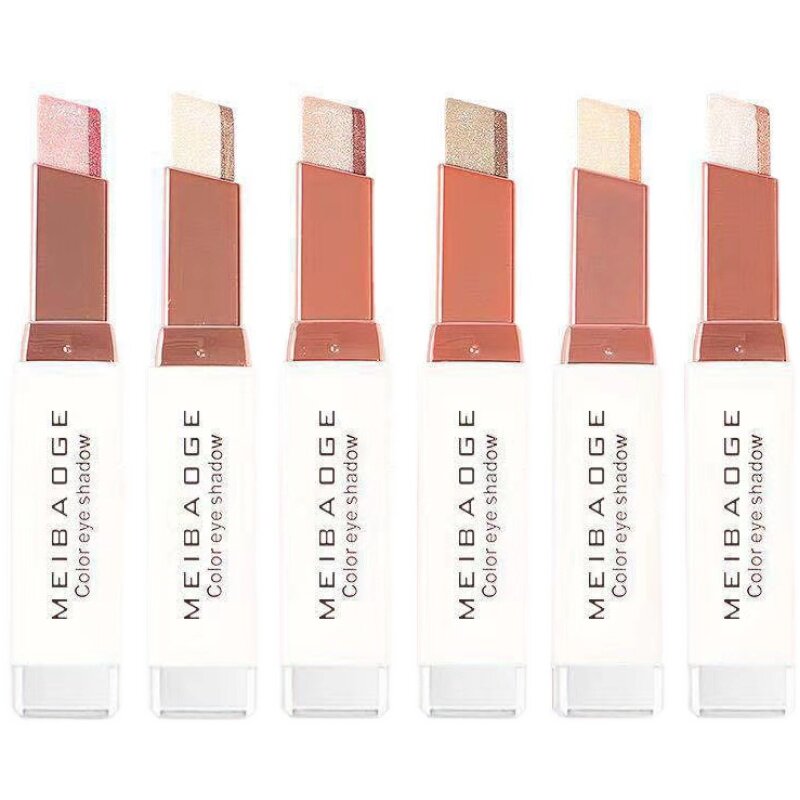 新品懒人双色眼影棒持久防水闪粉珠光哑光红款大地V色可携式闪光