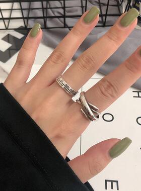 极速泰银戒指女日韩网红简约复古戒D指罗马数字s开口戒指百搭个性