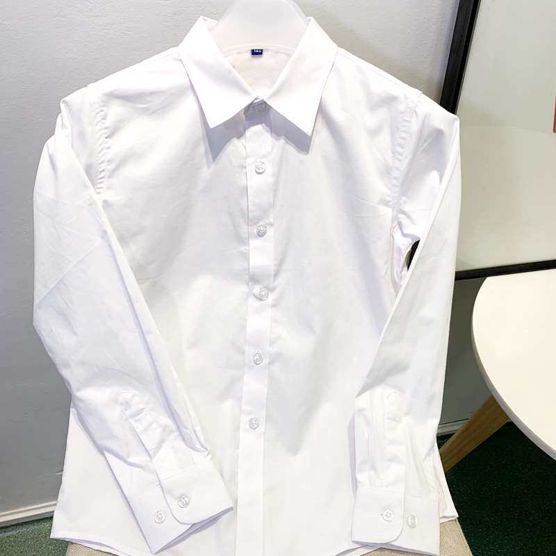 极速儿童长袖衬衫加绒男童女童演B出礼服上衣搭配小学生校服白色