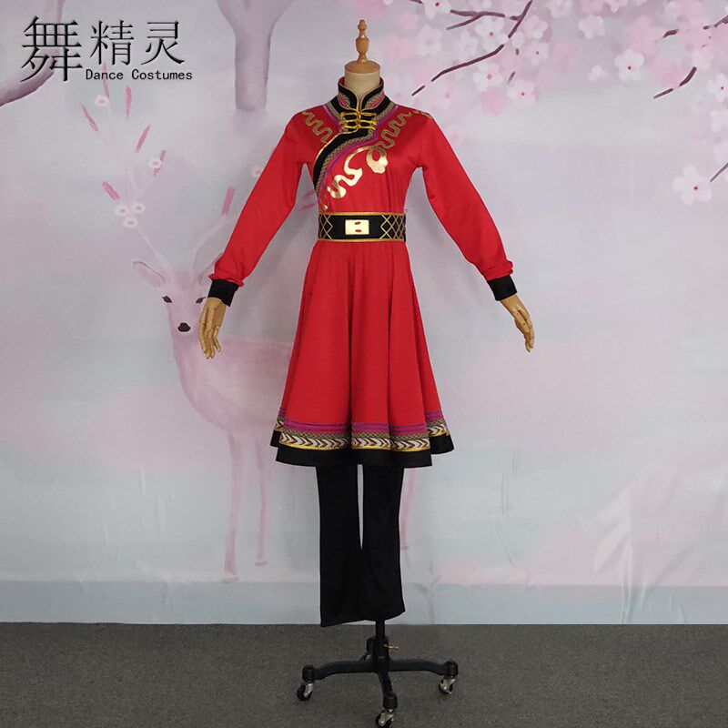 新品新款蒙古舞蹈表演服蒙族舞蹈服女艺考L服筷子舞练功服民族风