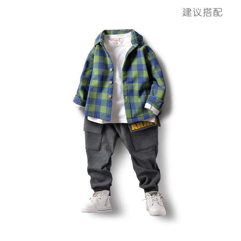 极速男童衬衫长袖薄绒2022秋冬童装儿童格子衬衣加绒X中大童开衫