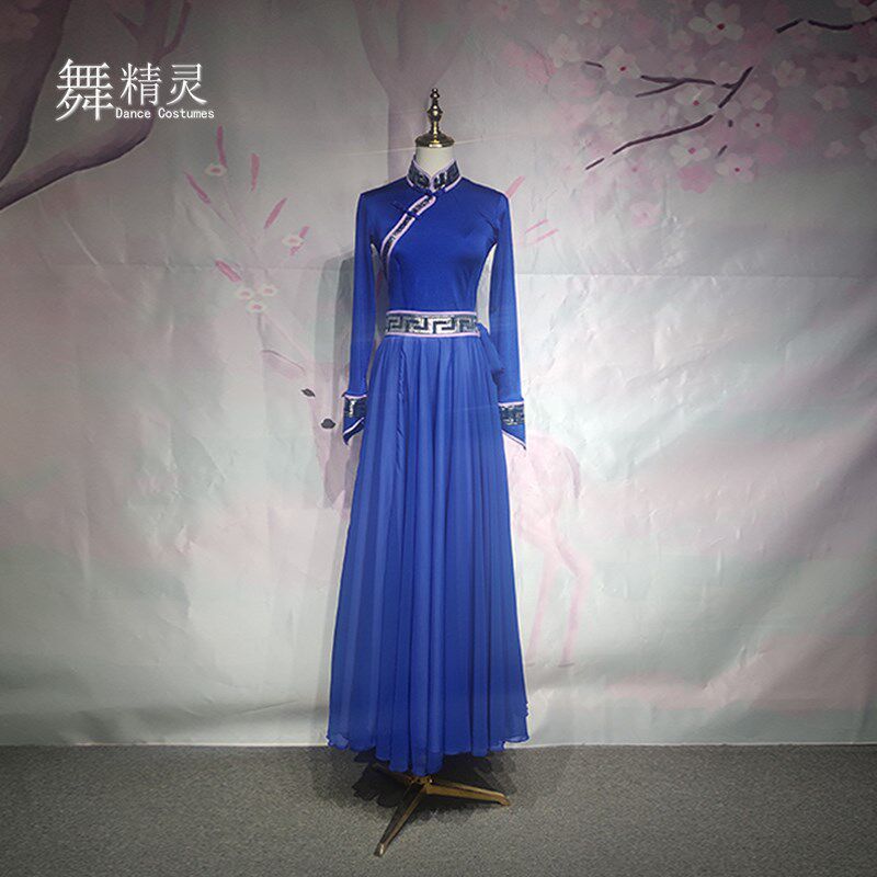 新品新款蒙古舞蹈l演出服女蒙族表演服飘逸大裙摆艺考服改良蒙古