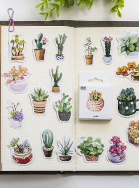 极速45PCS/box New Coute Succulent Plants Diary Paper Lable