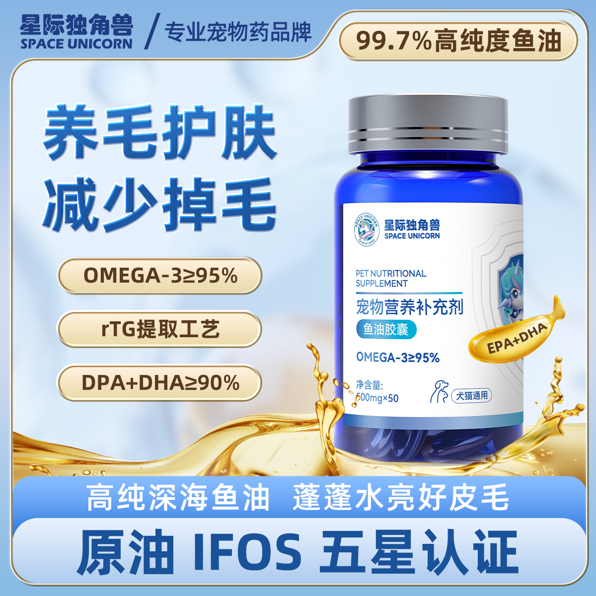 宠物鱼油软胶囊宠物专用深海鱼油美毛防掉毛一体猫咪狗狗营养品