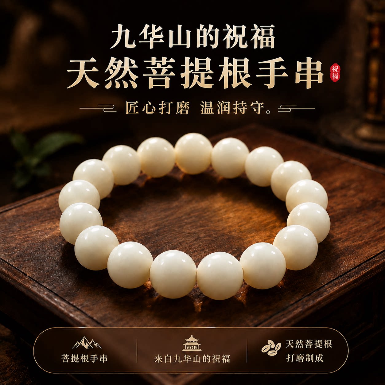 九华山白玉菩提根平安手串