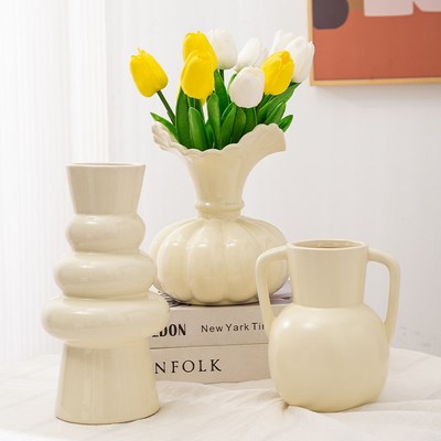 侘寂风复古双耳陶瓷花瓶民宿样板间客厅家居插花装饰花器摆件