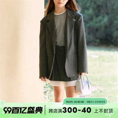 mpeng女童秋冬新款休闲灰色西服高级灰质感格雷西装外套半裙套装