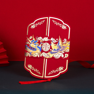 復古婚禮請帖中古風定制精品2022邀請函 藝彩國潮結婚請柬紅色中式