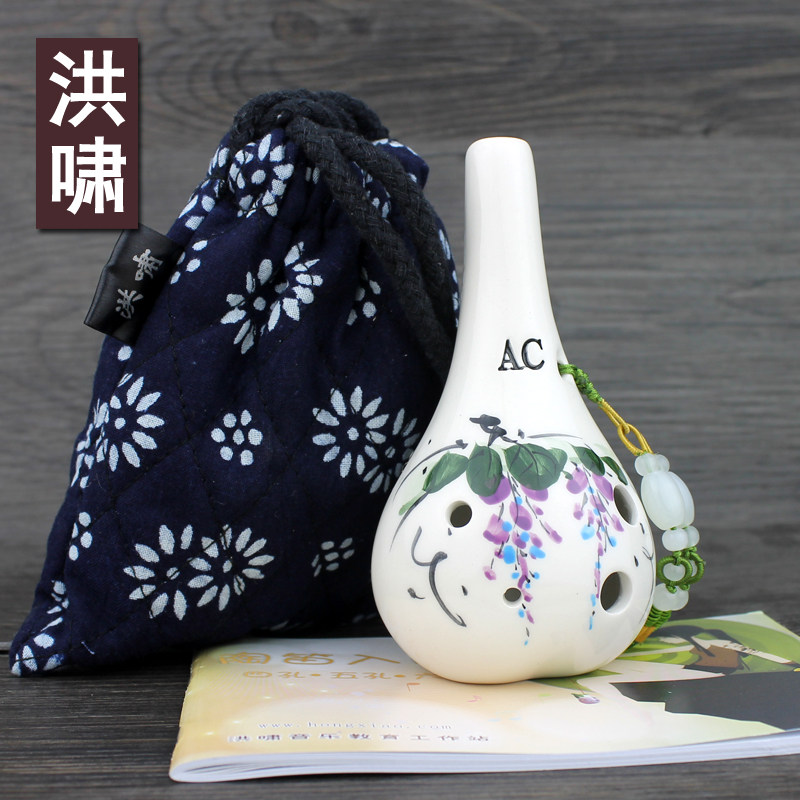 洪啸陶笛6孔中音C专业手绘款 六孔AC陶笛 ac 初学 学生儿童送曲谱