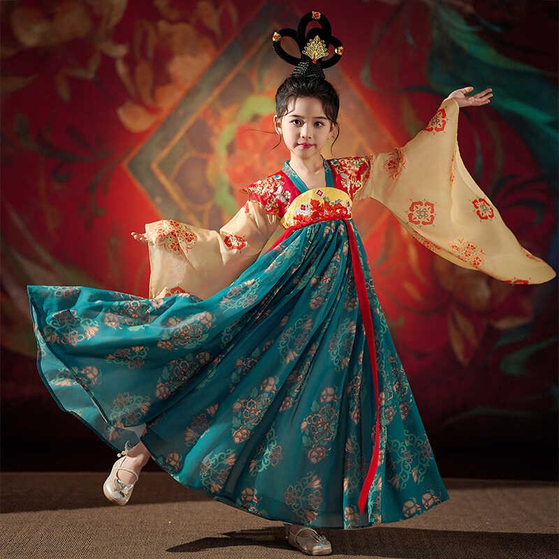 汉服女童春秋中国风连衣裙2025新款春季飞天异域敦煌儿童古装裙子
