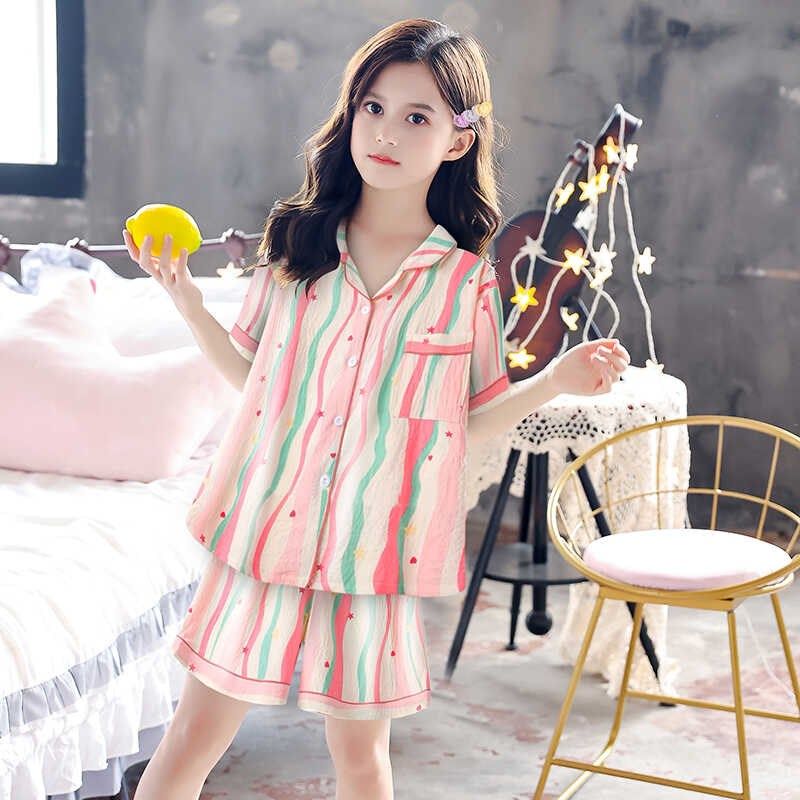 甜美网红风女童家居服套装西瓜皮粉色条纹夏天薄款梭织棉短袖套装,童装/婴儿装/亲子装,家居服套装,淘宝优惠券,粉丝福利购,淘宝优惠卷