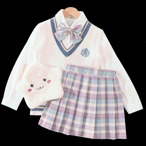 女童JK制服马甲秋冬童装套装儿童学院风学生百褶裙子校服毛衣格裙