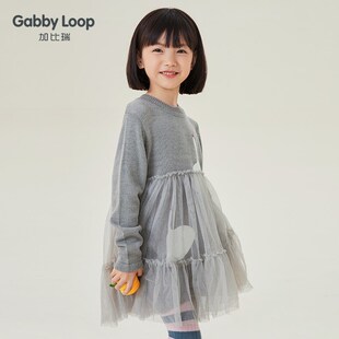 加比瑞女童连衣裙冬季新款儿童毛衣裙子冬款加厚女孩网纱大童裙