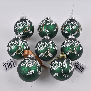 圣诞装饰品孔雀色黑色玻璃彩绘挂饰圣诞树装扮玻璃吊饰圣诞球挂件