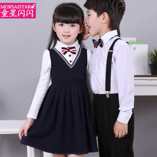 儿童演出服套装幼儿园舞蹈服女童表演服男生背带裤小学生合唱服夏