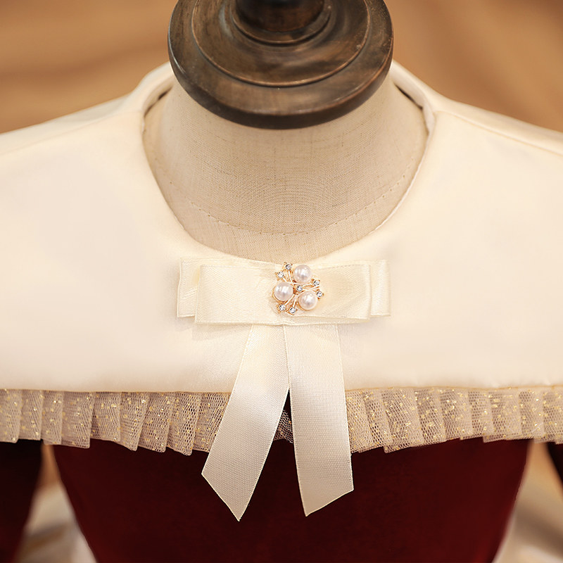 女宝宝长袖礼服红色主持人花童高端洋气女童生日公主裙钢琴春季