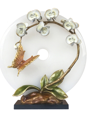 花香鸟语桌面摆件办公室书架办公桌书房店面摆设铜玉装饰品