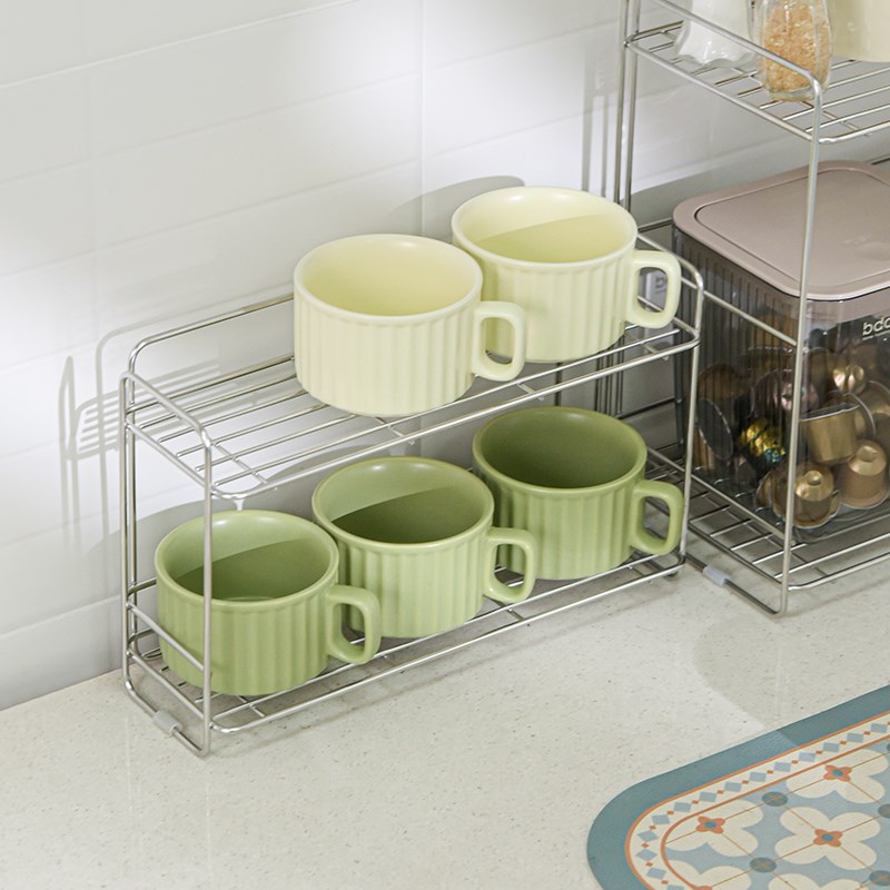 杯子收纳置物架桌面双层304不锈钢马克杯吧台咖啡杯架茶杯摆放架