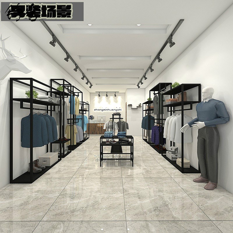服新款铮舍双层挂衣架男女装店货架铁艺陈列架中岛置物组合架子