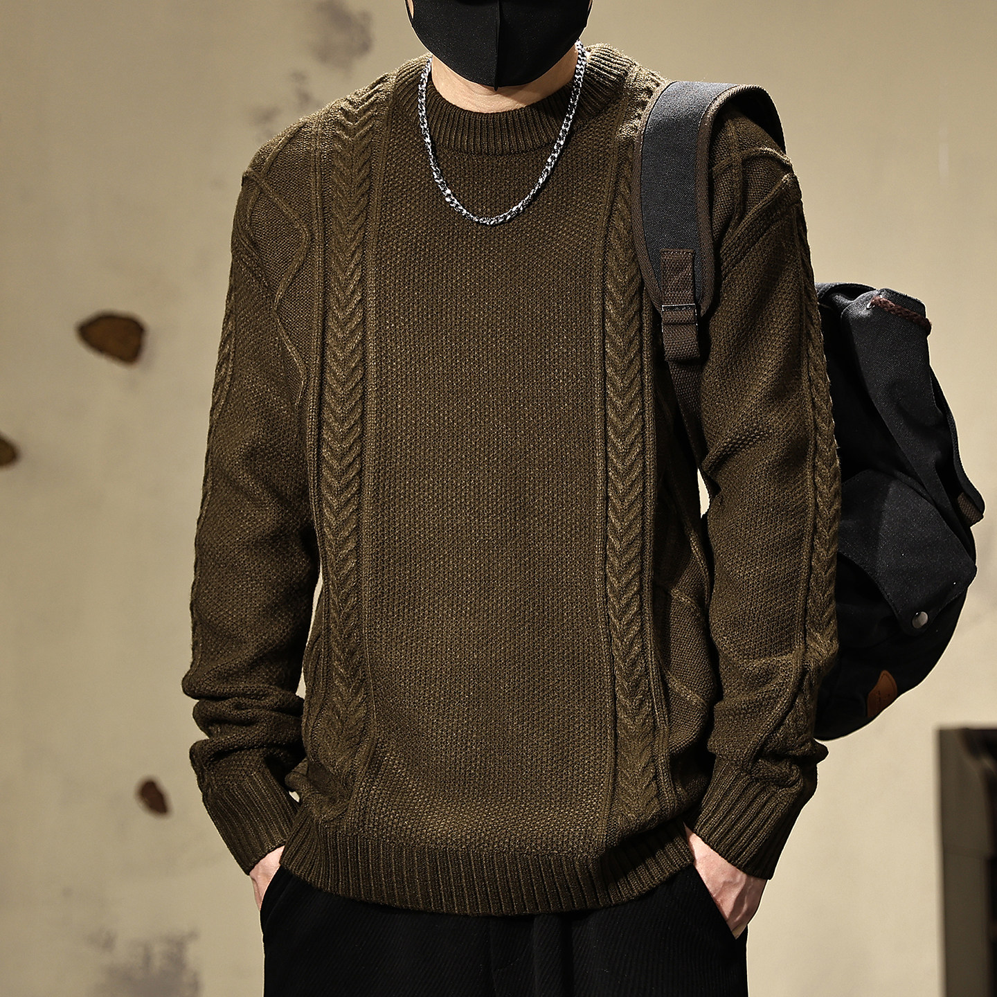 重磅粗线毛衣男秋冬款2025新款男士保暖衣服圆领打底潮牌大码外穿