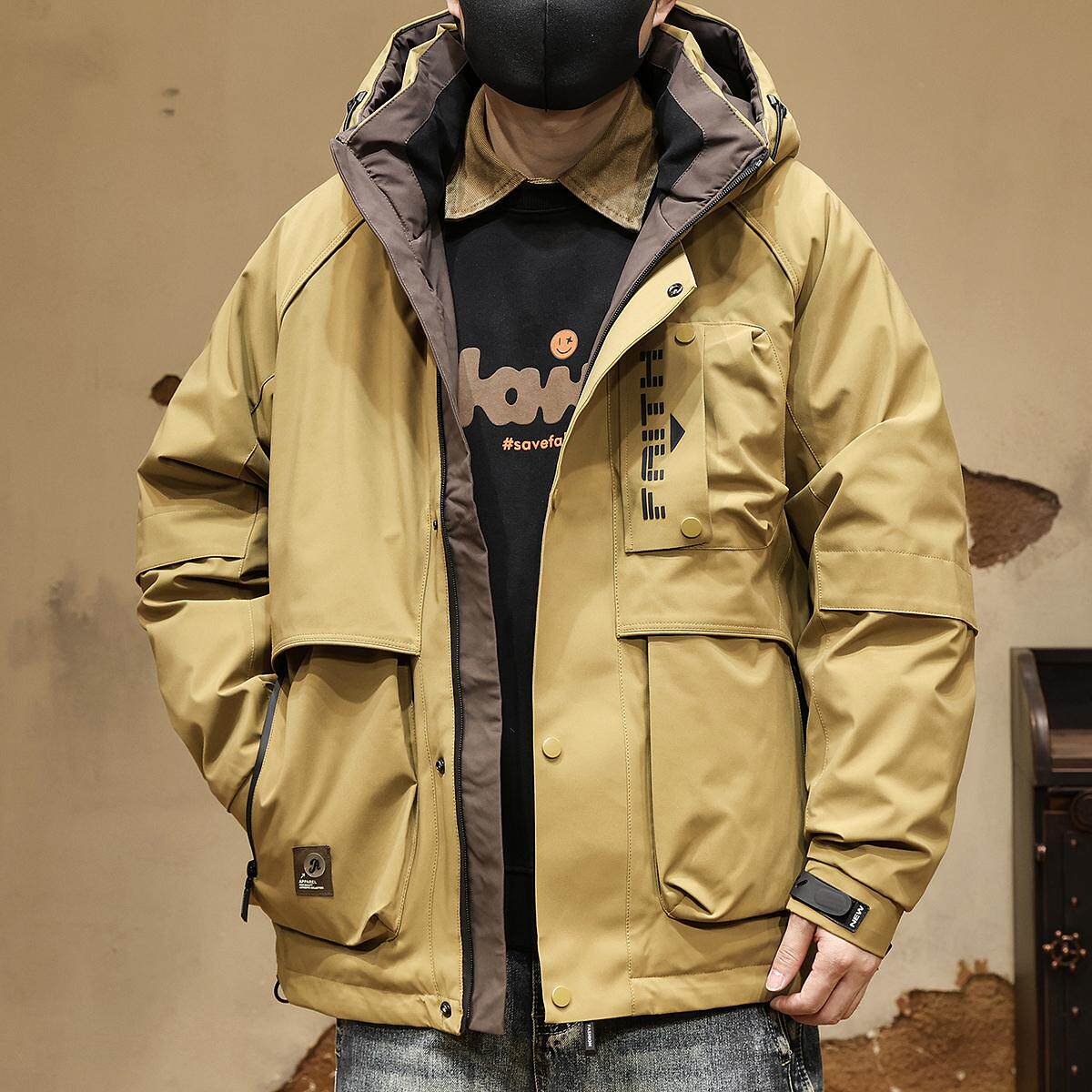 冬季三防工装连帽羽绒服男宽松潮牌加厚保暖冬天户外休闲冲锋外套