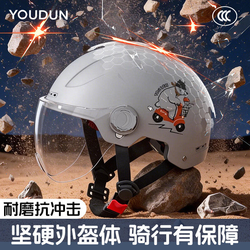 YOUDUN摩托车头盔男女3C认证半盔冬季保暖防风护目镜