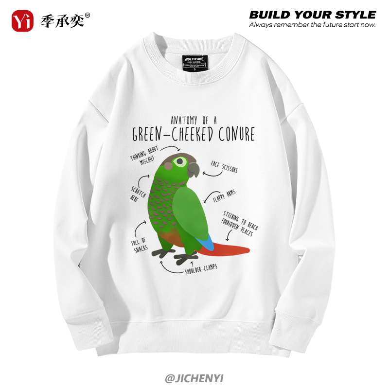 卡通鹦鹉解析图鉴印花圆领卫衣男女同款学生青少年情侣装长袖外套,男装,卫衣,淘宝优惠券,粉丝福利购,淘宝优惠卷
