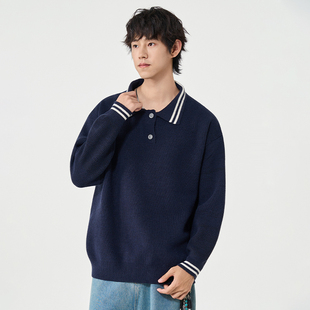 成熟稳重毛衣男士翻领针织衫上衣春秋季韩版两粒扣休闲毛线衣