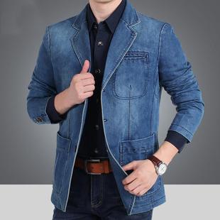 商务休闲复古宽松三粒扣工装 新款 多口袋西服 男2025春秋季 牛仔西装