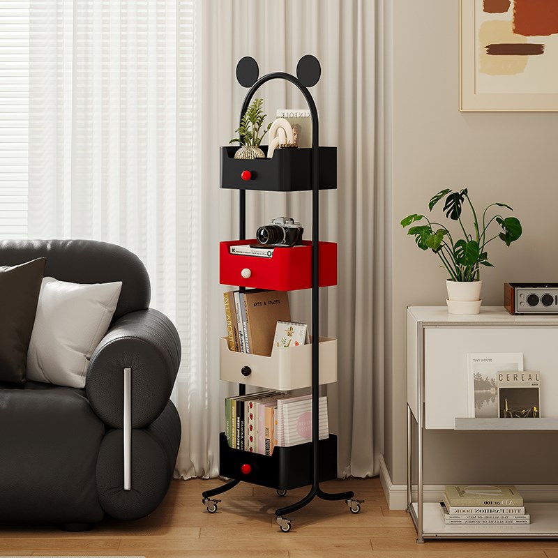 多巴胺书架可f移动儿童旋转落地置物架客厅铁艺小型收纳书柜带轮