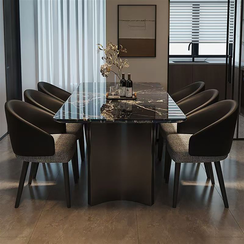 轻奢高级感大理石餐桌现代简约长方形家用餐桌椅子小户.型吃饭桌