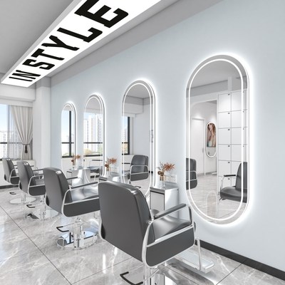 简约理发店镜台发廊专用网红镜子带灯潮挂L墙单面美发店镜子可定