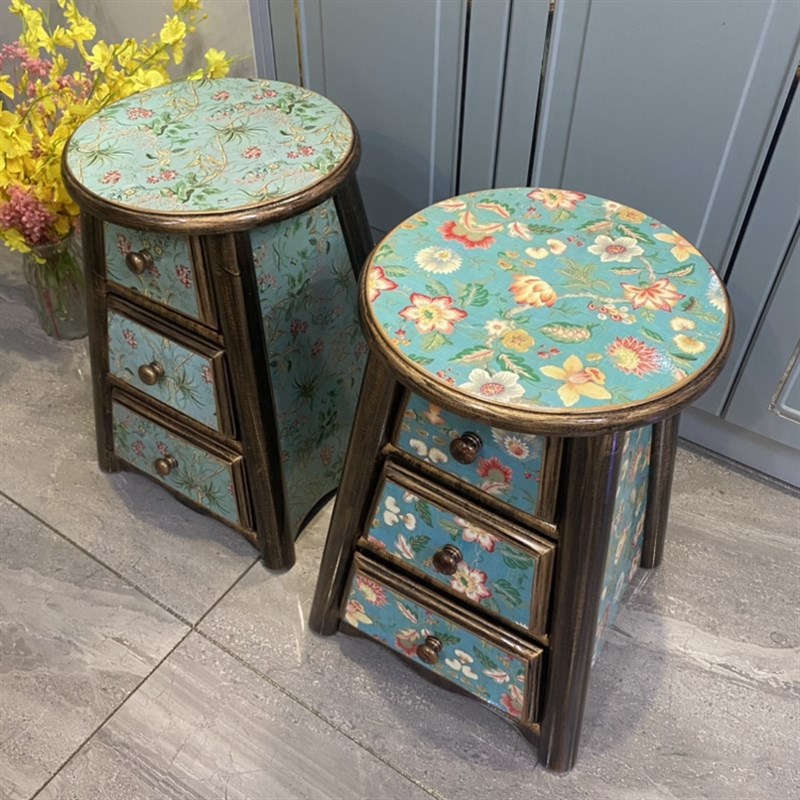 美式实木梳妆凳 欧式田园凳 带抽屉圆H凳子 家用凳 化妆凳新品