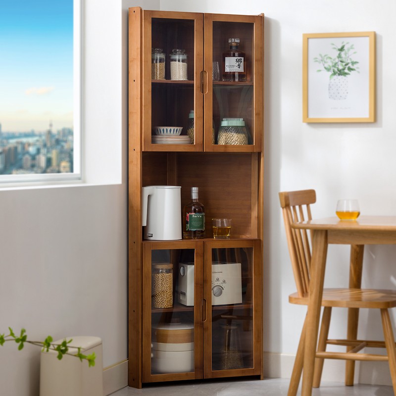 带门厨房置物架落地多层转角收纳架墙H角多功能碗盘储物柜三角锅