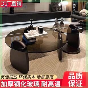 圆形茶几客厅家用小户型轻奢现代茶桌简约创意钢化玻璃茶几桌组合