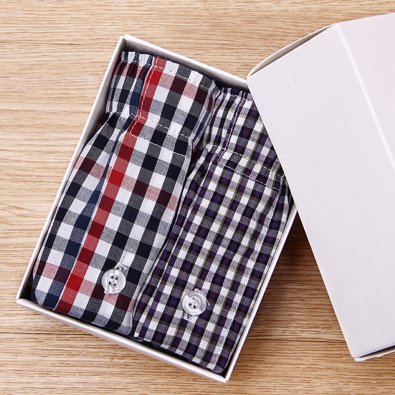 2条装阿罗裤男士纯棉平角宽松加大码四角内裤家居透气格子男睡裤