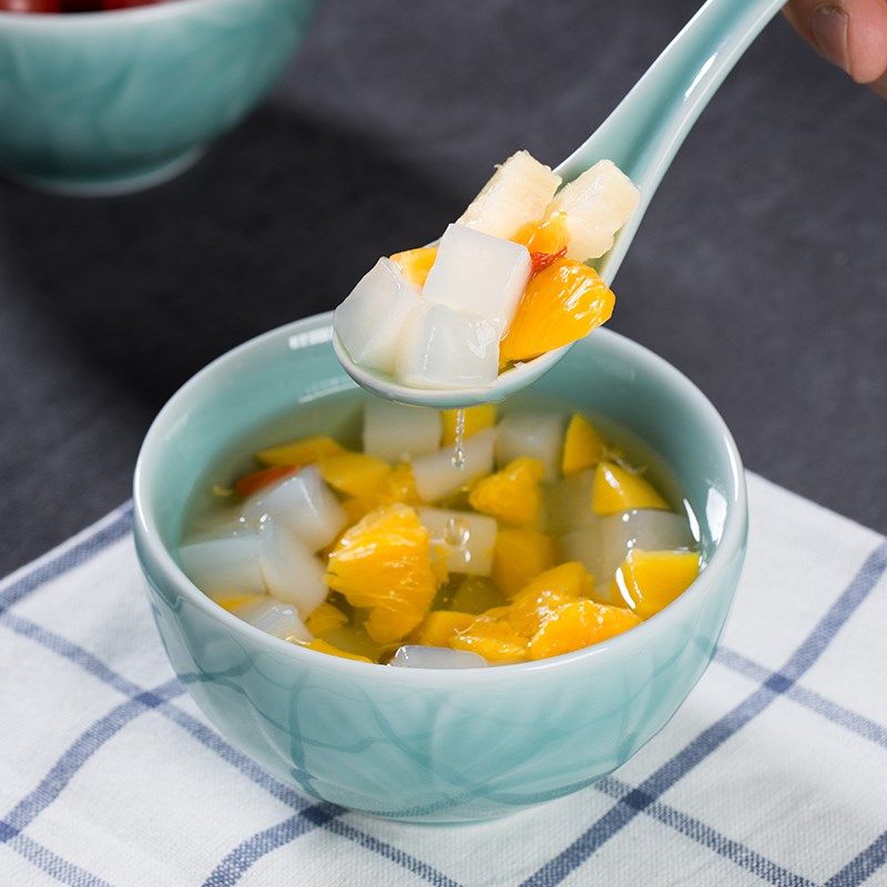 青瓷家用米饭碗百合餐具陶瓷中式创意加厚防烫碗单个小粥碗沙拉碗