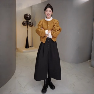 宽松休闲洋气百搭夹克毛呢裤 时尚 子两件套 新款 女士外套2025秋冬季